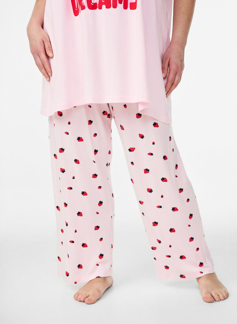 Pyjama trousers in soft jersey with high waist and fruit print, Rose, Model image number 2