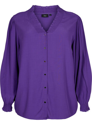 Long-sleeved shirt blouse in viscose, Heliotrope, Packshot image number 0
