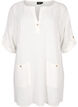 3/4 sleeve cotton blend tunic with linen, Off-White, Packshot image number 0