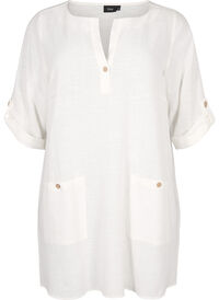 3/4 sleeve cotton blend tunic with linen