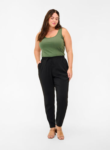 Stylish classic trousers with drawstring and elasticated waistband, Black, Model image number 0