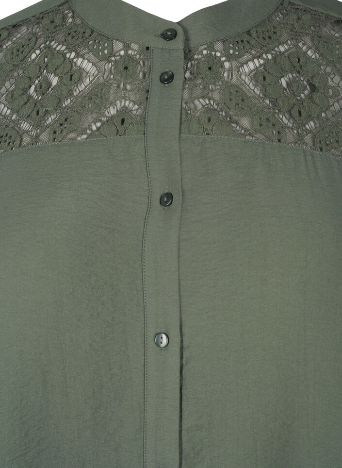 Long viscose shirt with lace detail, Thyme, Packshot image number 2