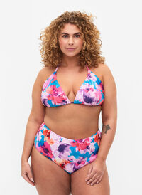 Bikini bottom with print and high waist, Pink Flower, Model