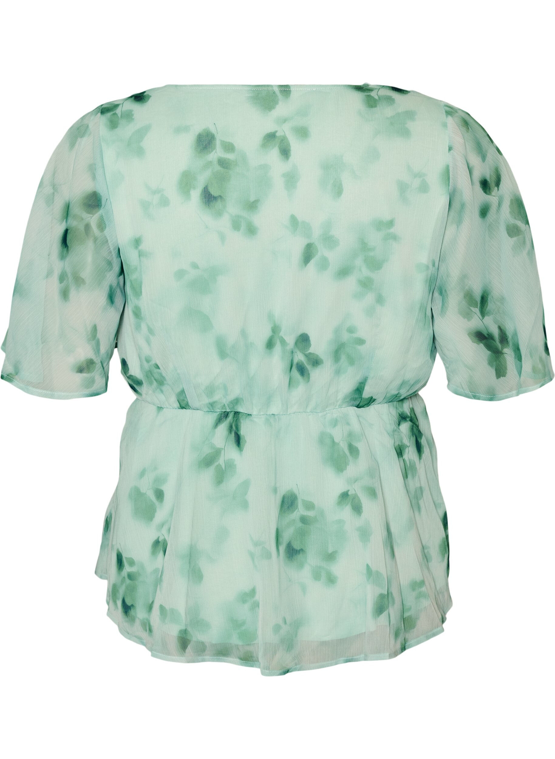 ZizzifashionFloral chiffon blouse with short sleeves, Green, Packshot image number 1