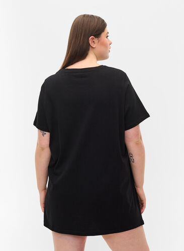 Oversized night t-shirt in organic cotton, Black w. 93, Model image number 1