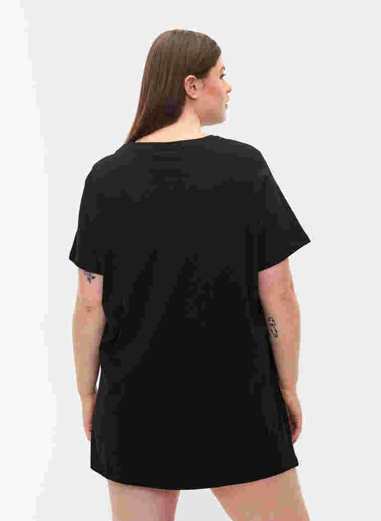 Oversized night t-shirt in organic cotton, Black w. 93, Model image number 1
