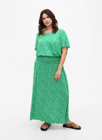 FLASH - Viscose maxi skirt with smocking, Bright Green Wh.AOP, Model