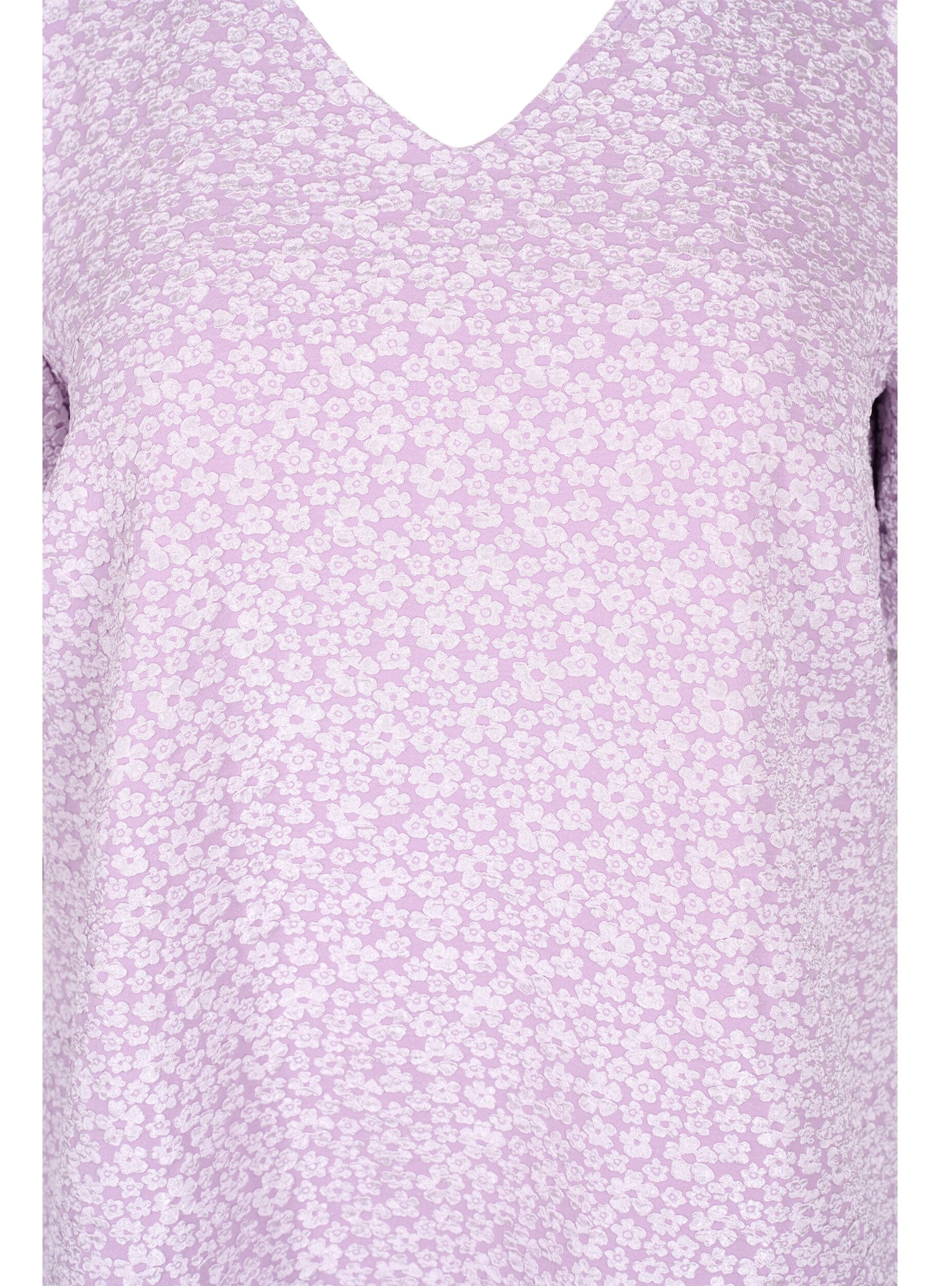 Zizzifashion Short-sleeved v-neck dress with floral texture, Regal Orchid , Packshot image number 2
