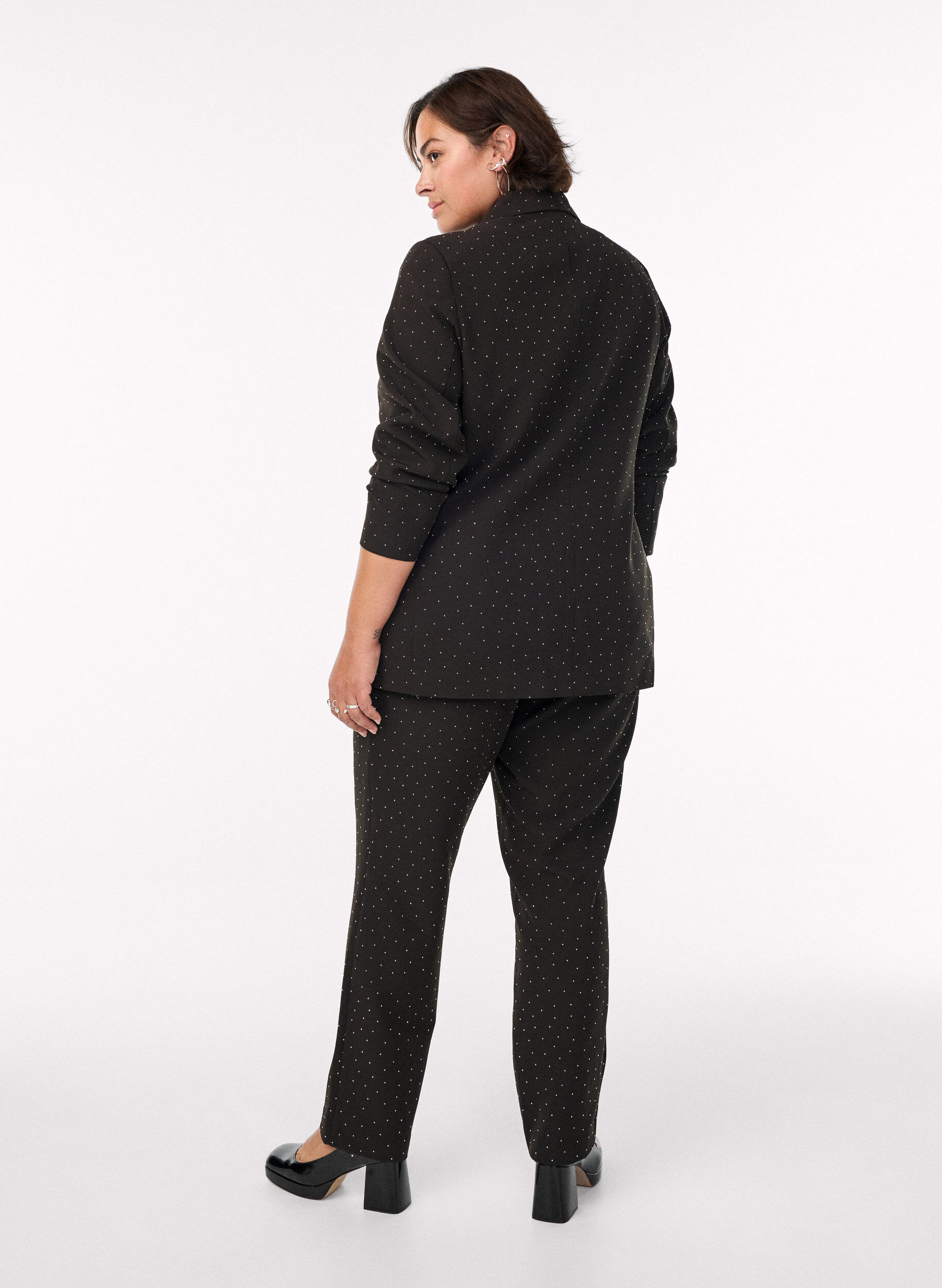 Zizzifashion Trousers with rhinestones and a high waist, Black, Model image number 1