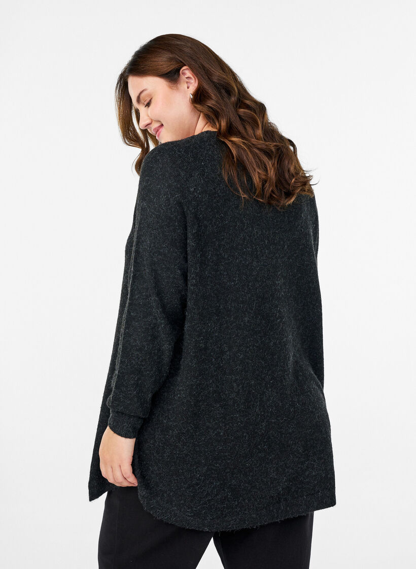 Long knitted blouse with ball buttons, Dark Grey, Model image number 2