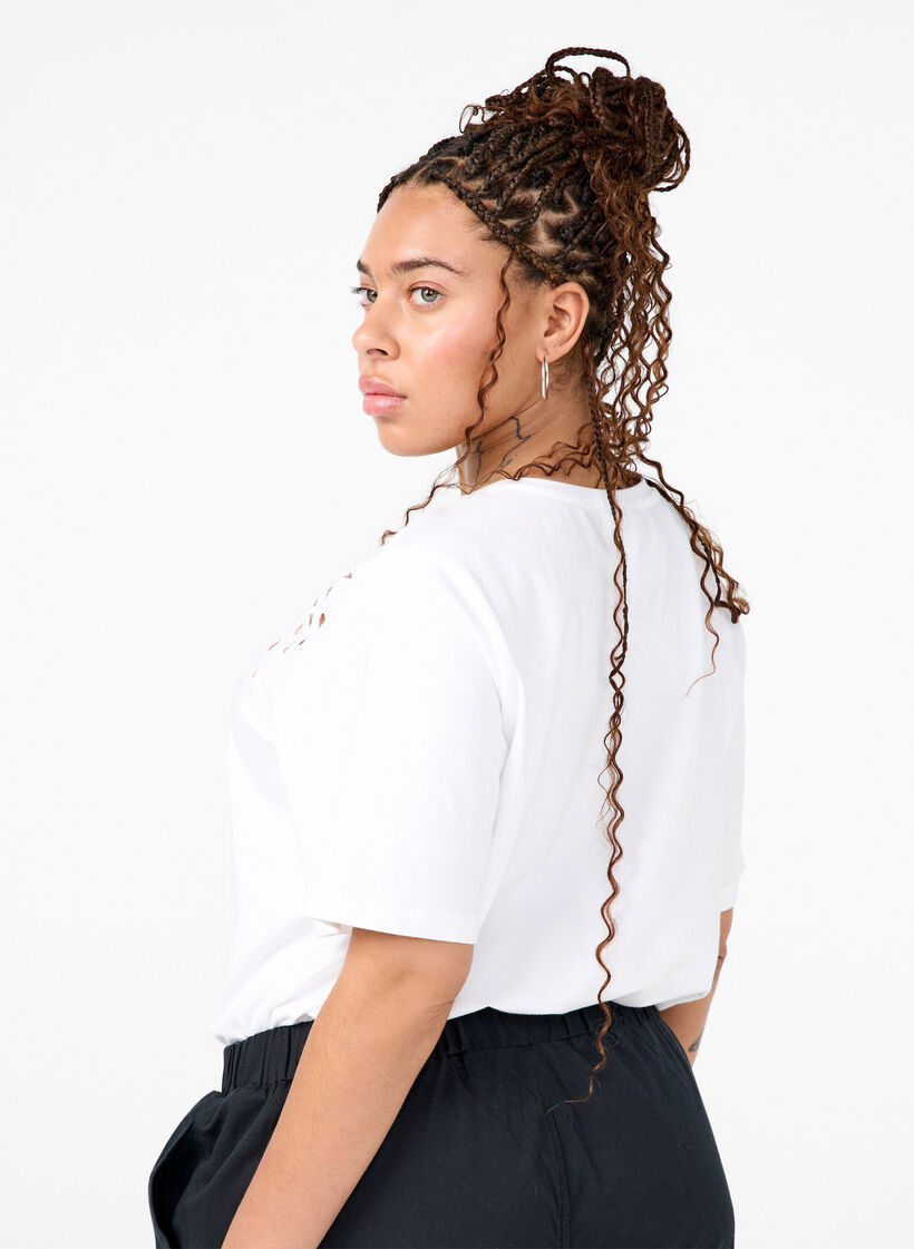 Organic cotton T-shirt with embroidery details, Bright White, Model image number 1