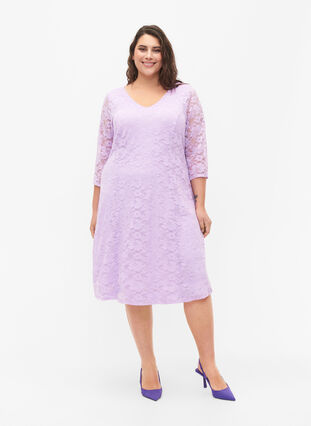 Lace dress with 3/4 sleeves, Lavendula, Model image number 2