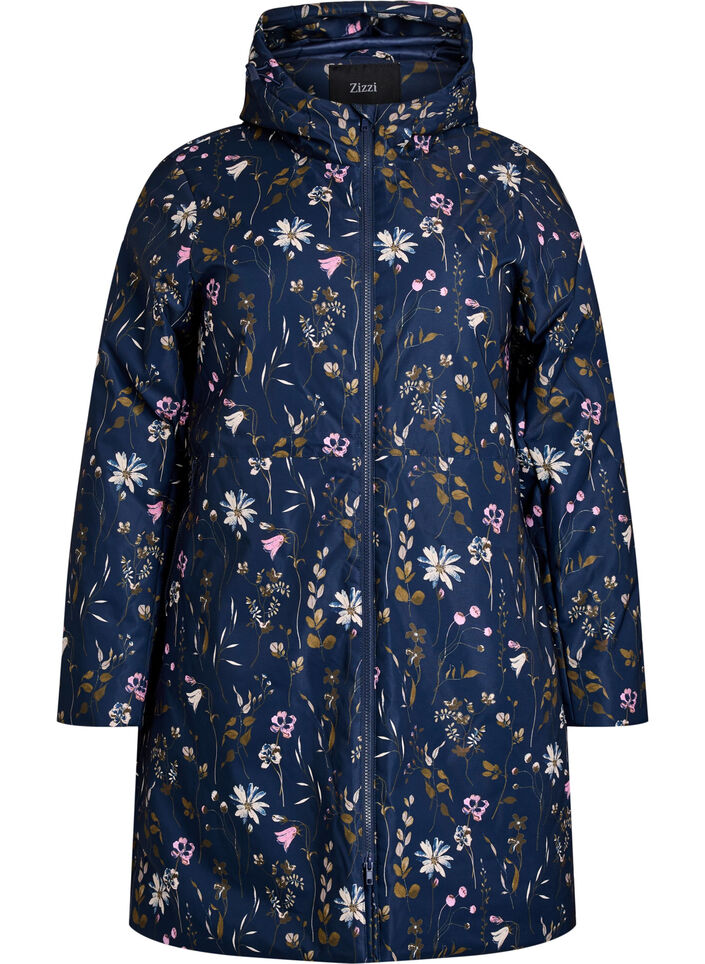 Padded winter jacket with floral print, Blue, Packshot image number 0