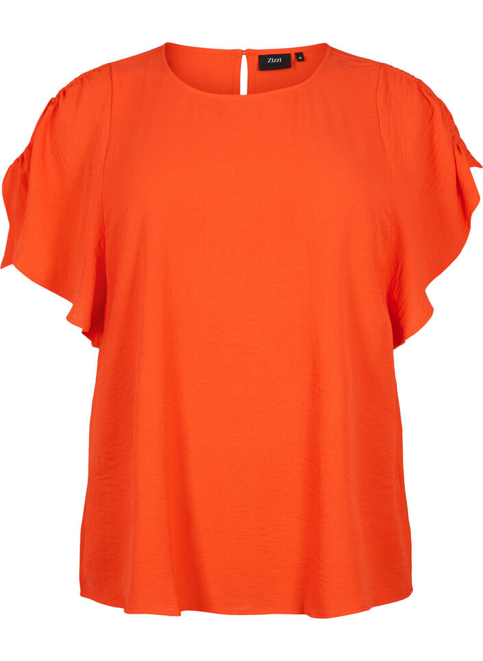 Short-sleeved blouse with wrinkles, Orange.com, Packshot image number 0