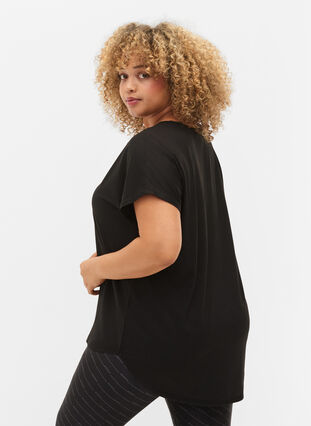 Short sleeve sport t-shirt with v-neck, Black, Model image number 1