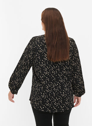 Shirt blouse with v-neck and print, Black Dot AOP, Model image number 1