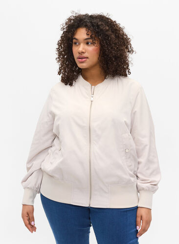 Bomber jacket with pockets and ribbed fabric, Pumice Stone, Model image number 0