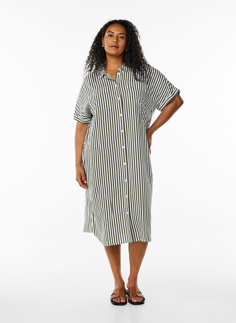 FLASH - Long shirt dress with short sleeves, Green, Model image number 1