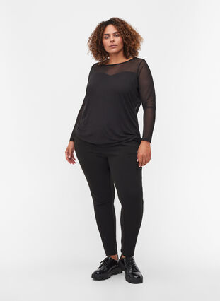 Close-fitting blouse with mesh, Black, Model image number 3