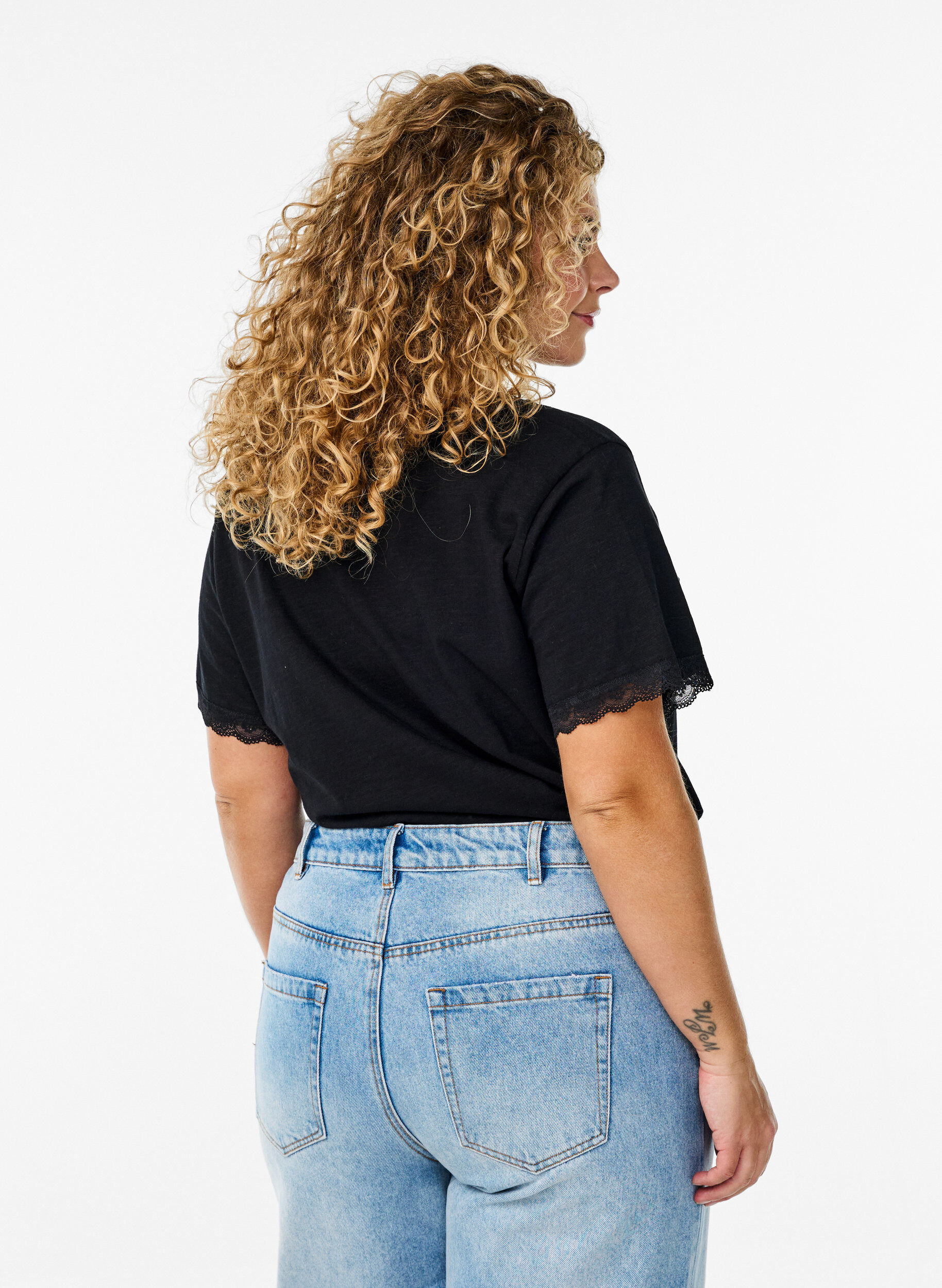 Zizzifashion T-shirt with lace trim, Black, Model image number 2