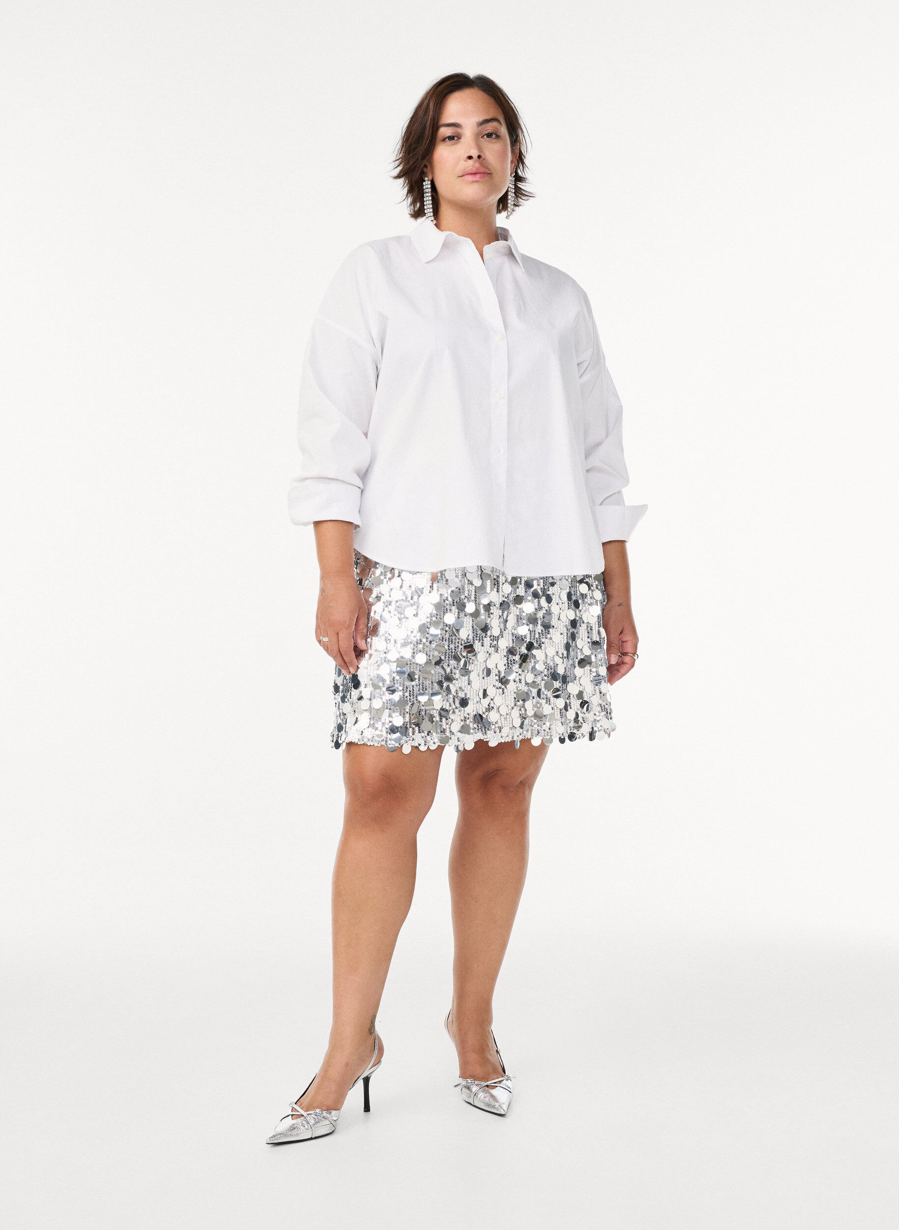 Zizzifashion Classic cotton shirt with a loose fit, White, Model image number 1