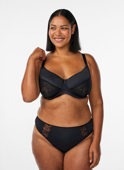 ZizzifashionFull coverage bra with lace and microfibre, Black, Model image number 1