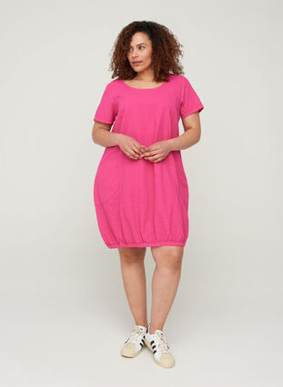 Short sleeve cotton dress, Fuchia Purple, Model image number 2