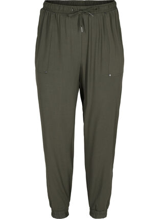 Trousers with pockets and elasticated trim, Dark Olive, Packshot image number 0
