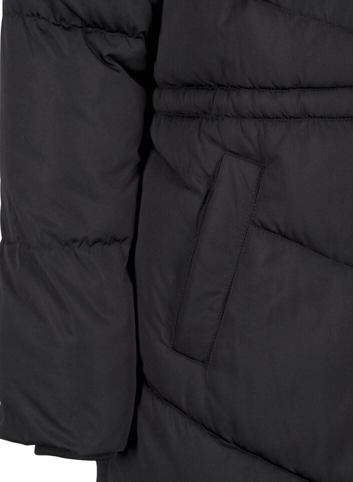 Mid-length puffer jacket with hood, Black, Packshot image number 3