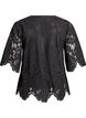 Lace blouse with V-neck and 1/2 sleeves, Black, Packshot image number 1