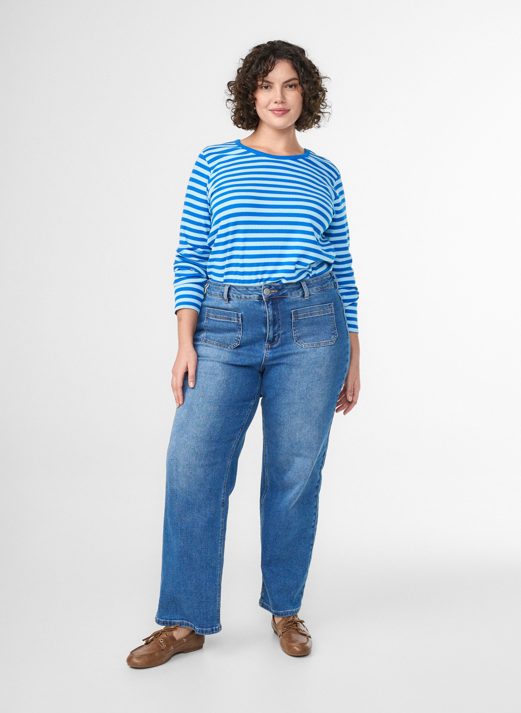 ZizzifashionStriped blouse with long sleeves, Light Blue, Model image number 1