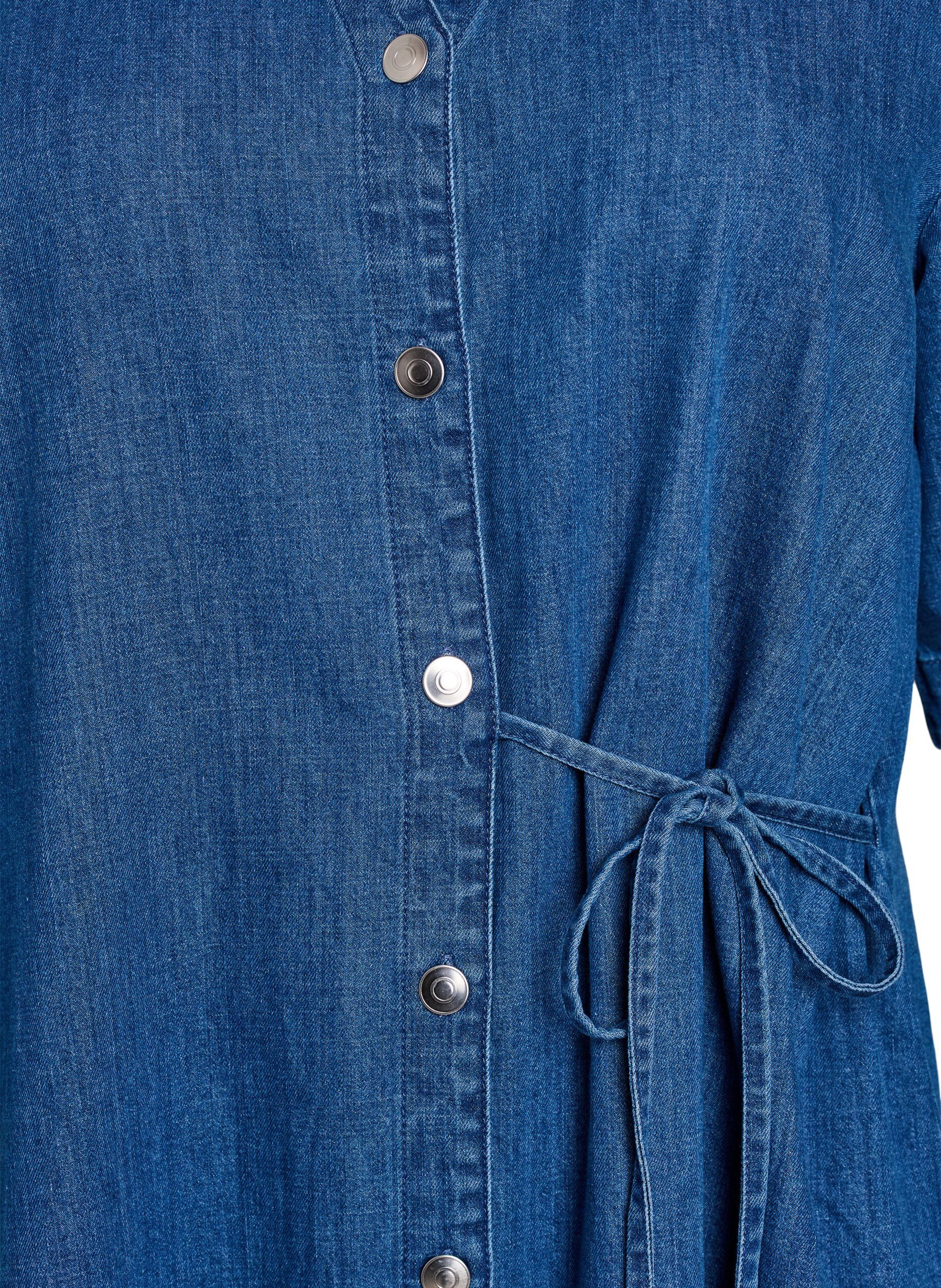 Zizzifashion Denim dress with buttons and tie detail, Blue, Packshot image number 2