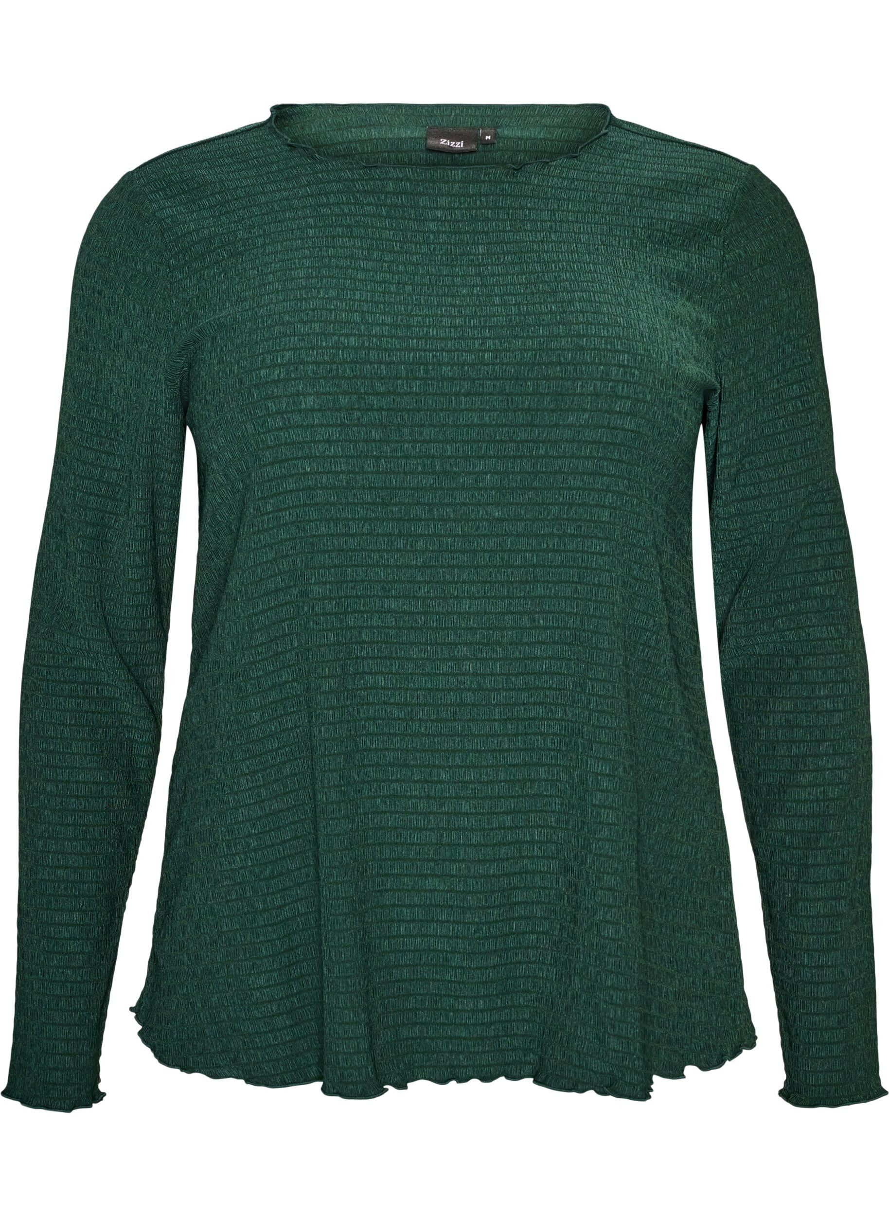 ZizzifashionTextured blouse with wavy edges, Green, Packshot image number 0