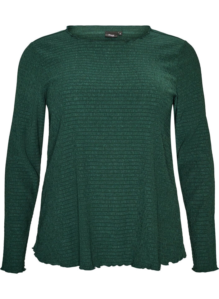 Textured blouse with wavy edges, Green, Packshot image number 0