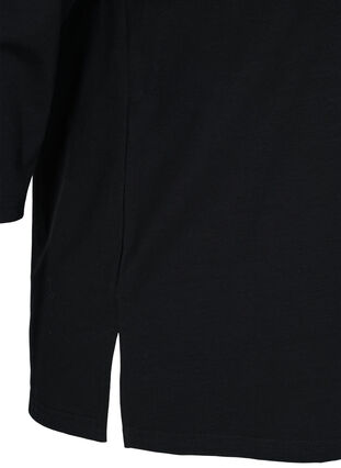 Plain-coloured cotton blouse with 3/4-length sleeves and slits, Black, Packshot image number 3