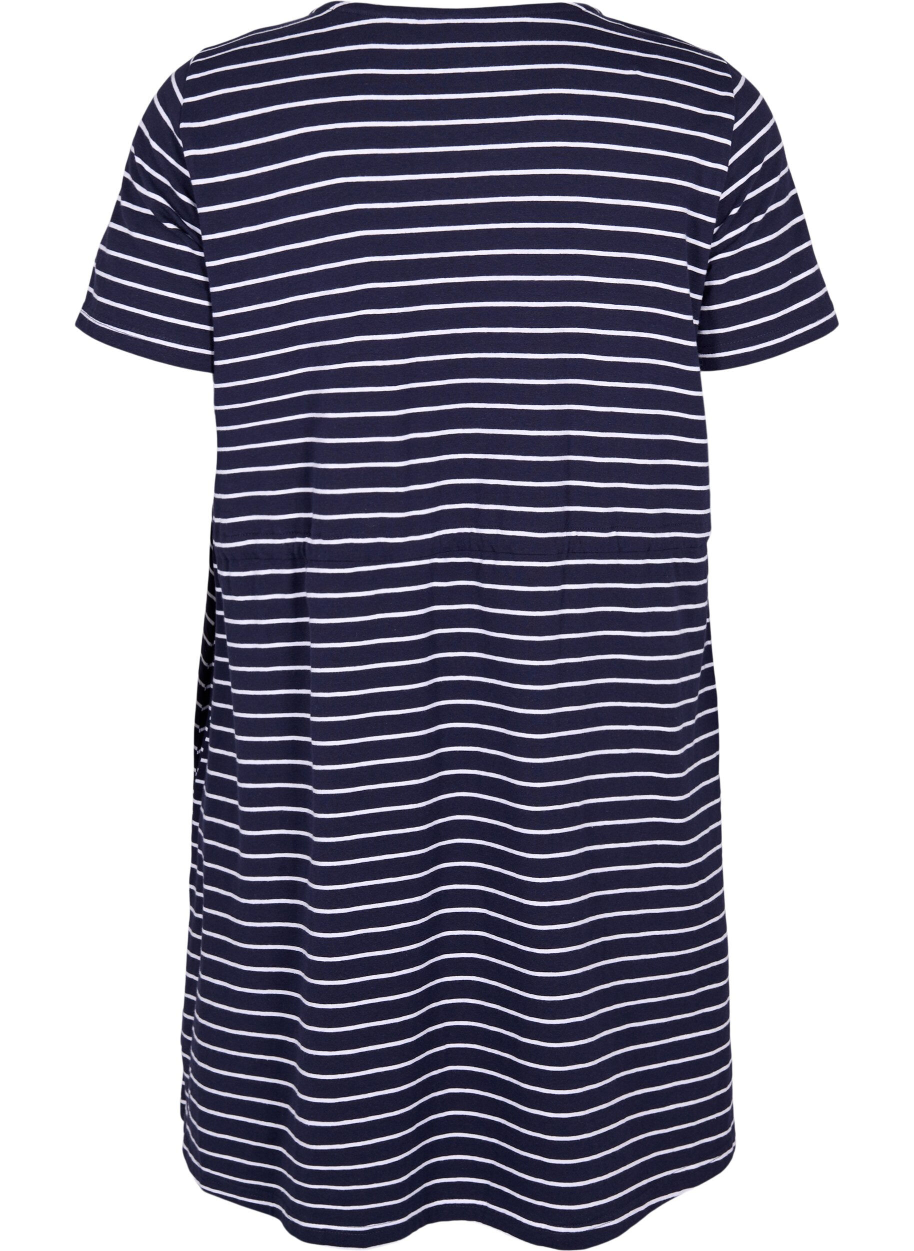 Zizzifashion Striped tunic in cotton with short sleeves, Night Sky Stripe, Packshot image number 1