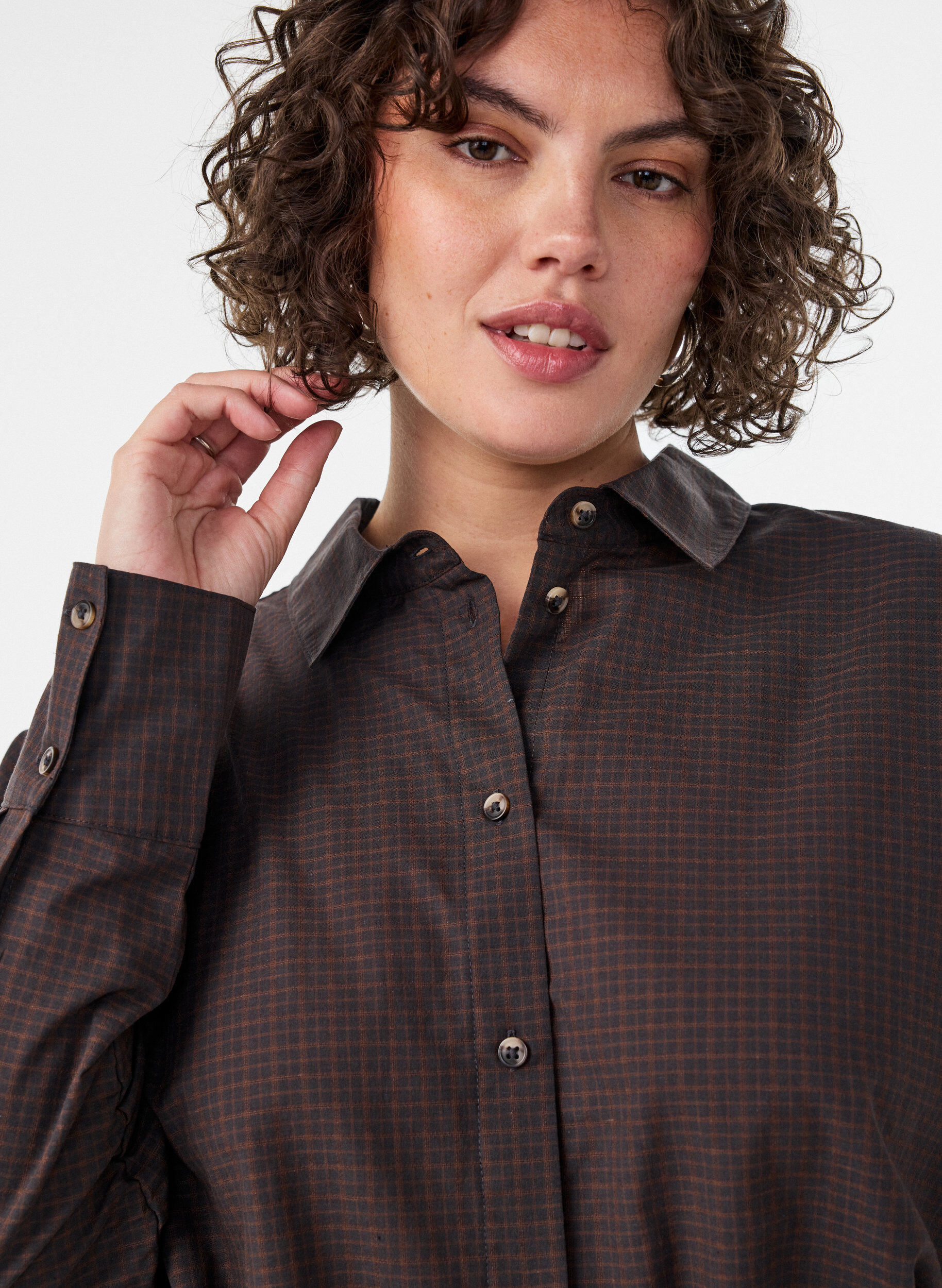 ZizzifashionCotton shirt with checked pattern, Brown, Model image number 3