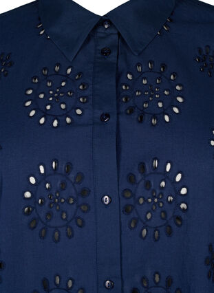 Shirt blouse with embroidery anglaise and 3/4 sleeves, Navy Blazer, Packshot image number 2