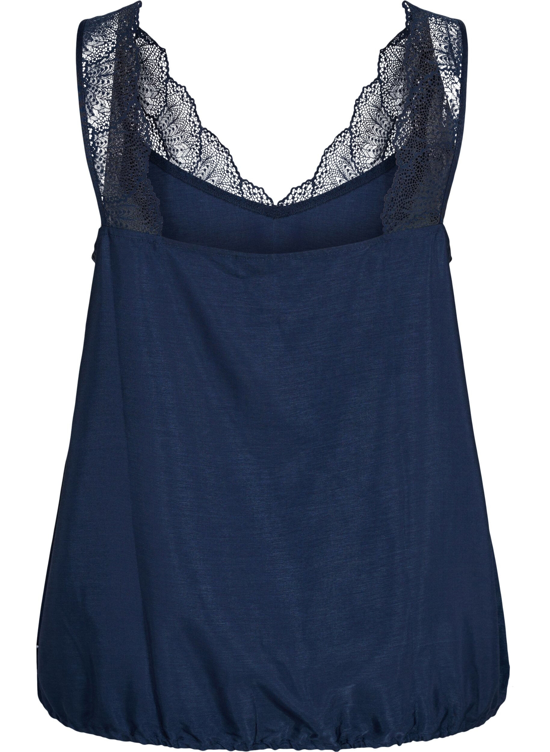 Zizzifashion Top with lace and an elasticated hem , Navy Blazer, Packshot image number 1