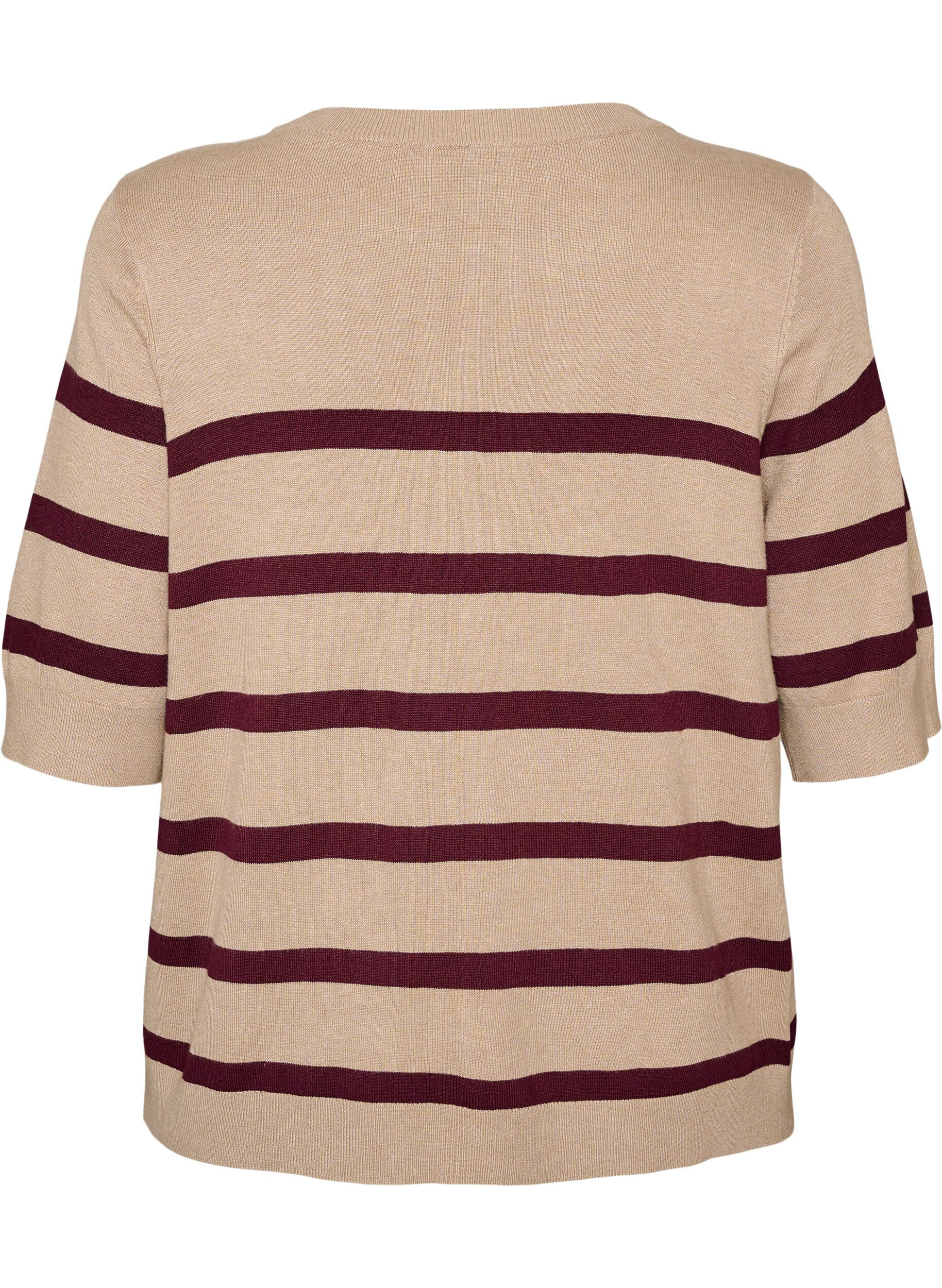 ZizzifashionStriped knit top with short sleeves, Beige, Packshot image number 1