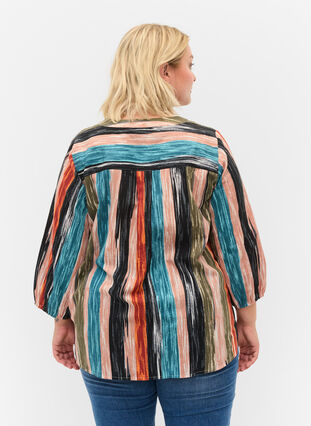 Striped blouse with 3/4 sleeves, Multi Stripe AOP, Model image number 1