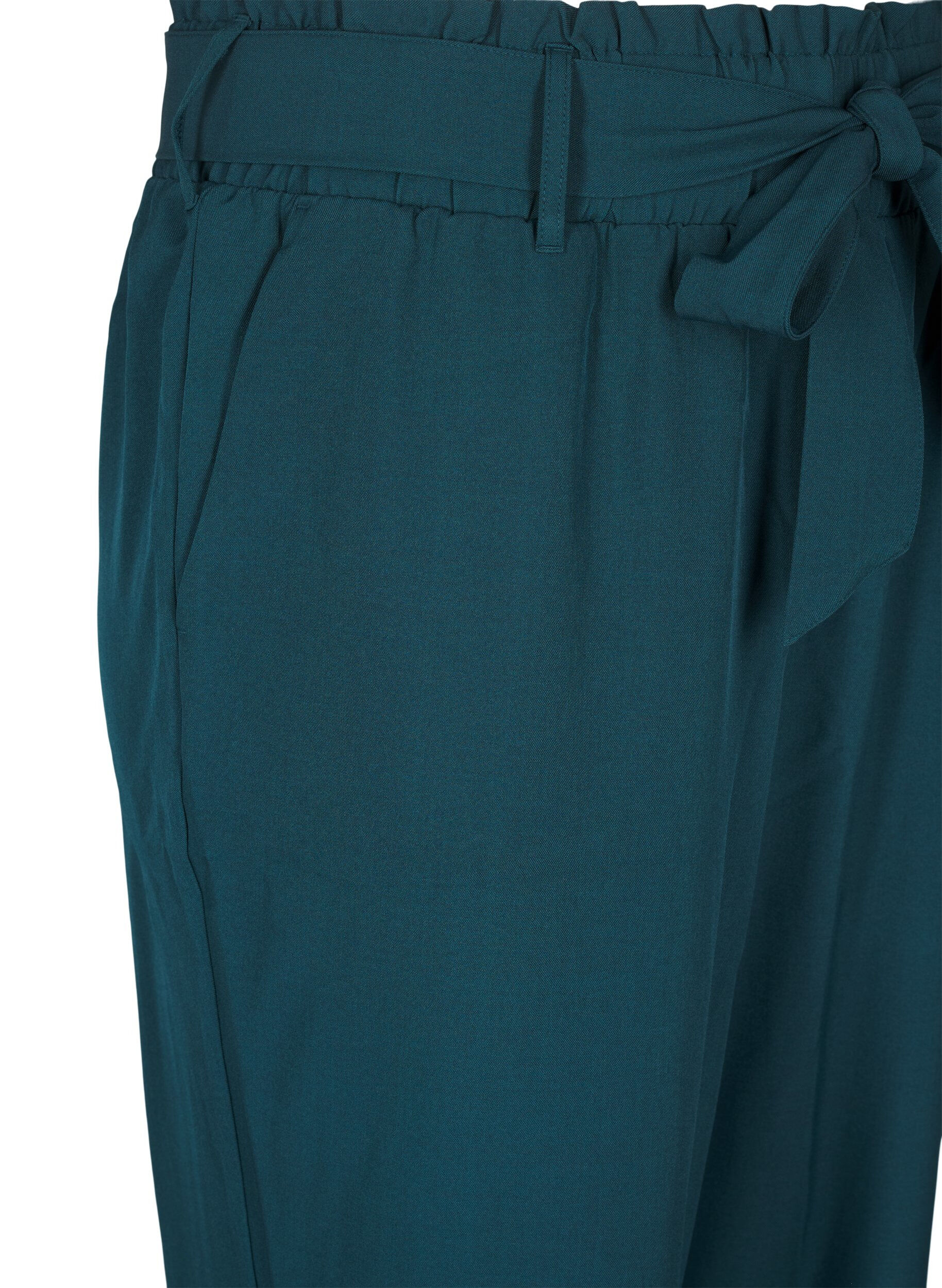 Zizzifashion High-waisted trousers with ruffles and a tie belt, Sea Moss Melange, Packshot image number 2