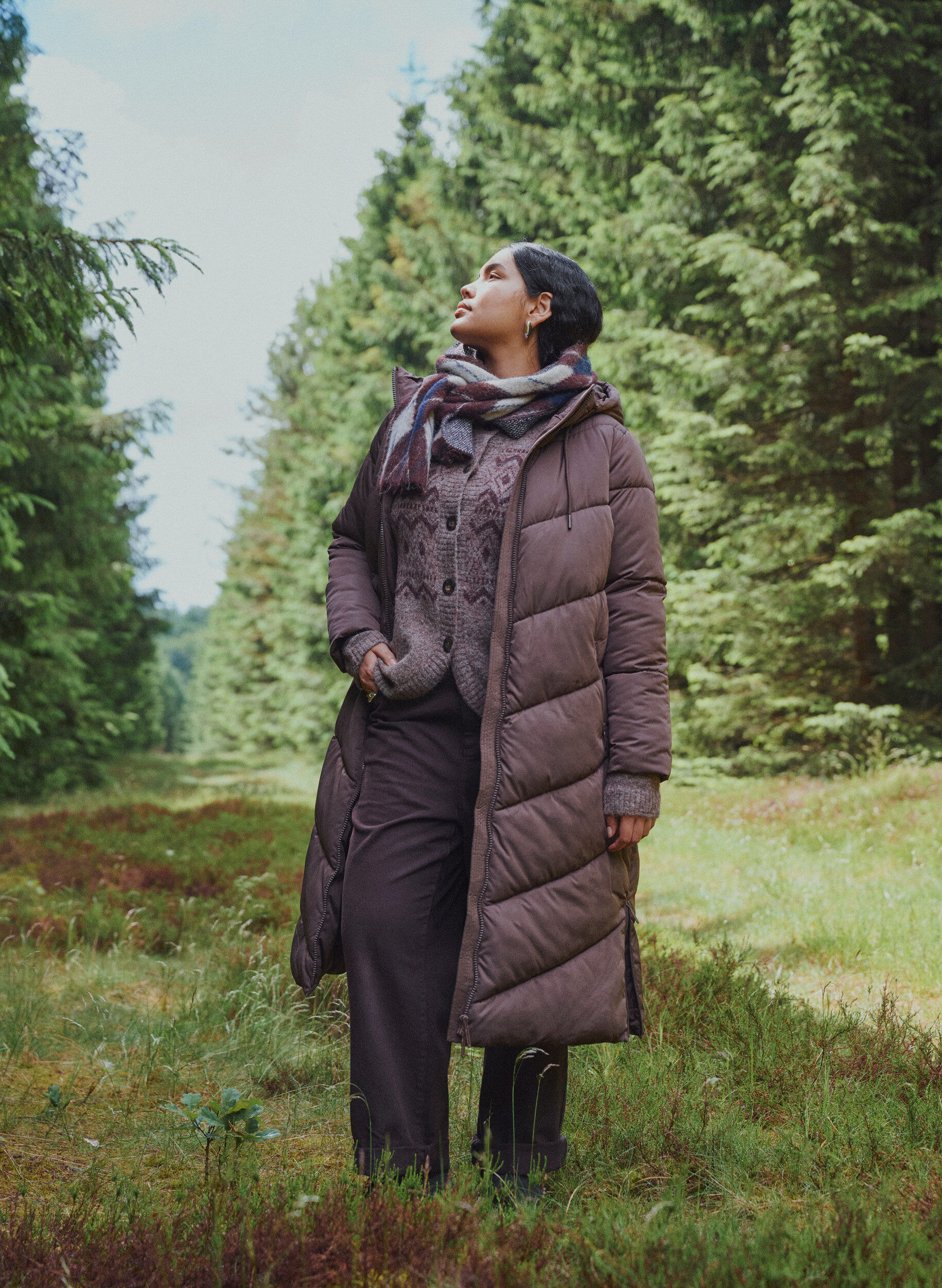 ZizzifashionLong puffer coat with hood and pockets, Brown, Image image number 0