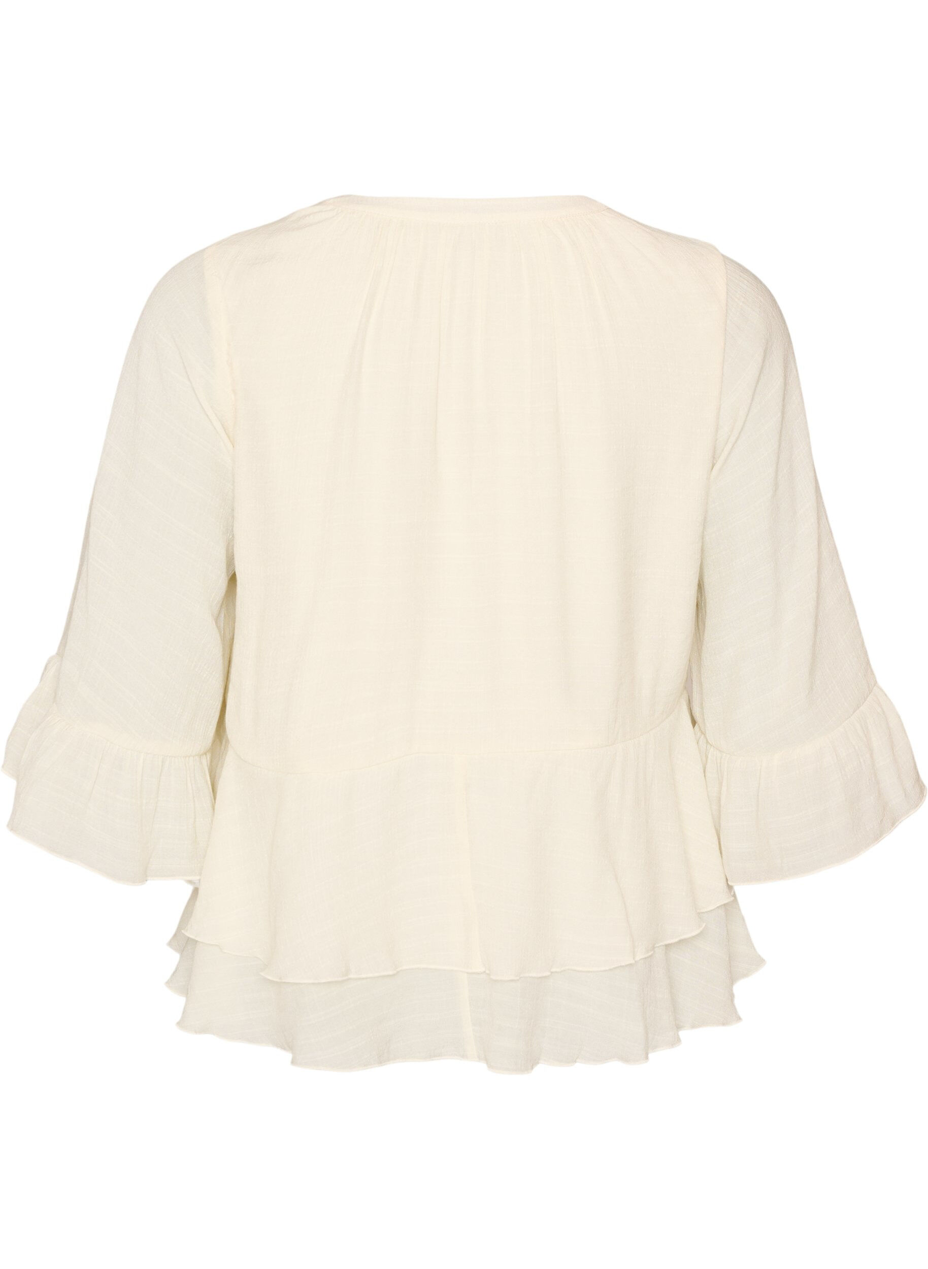 ZizzifashionBlouse with 3/4-sleeves and ruffle details, Vanilla, Packshot image number 1