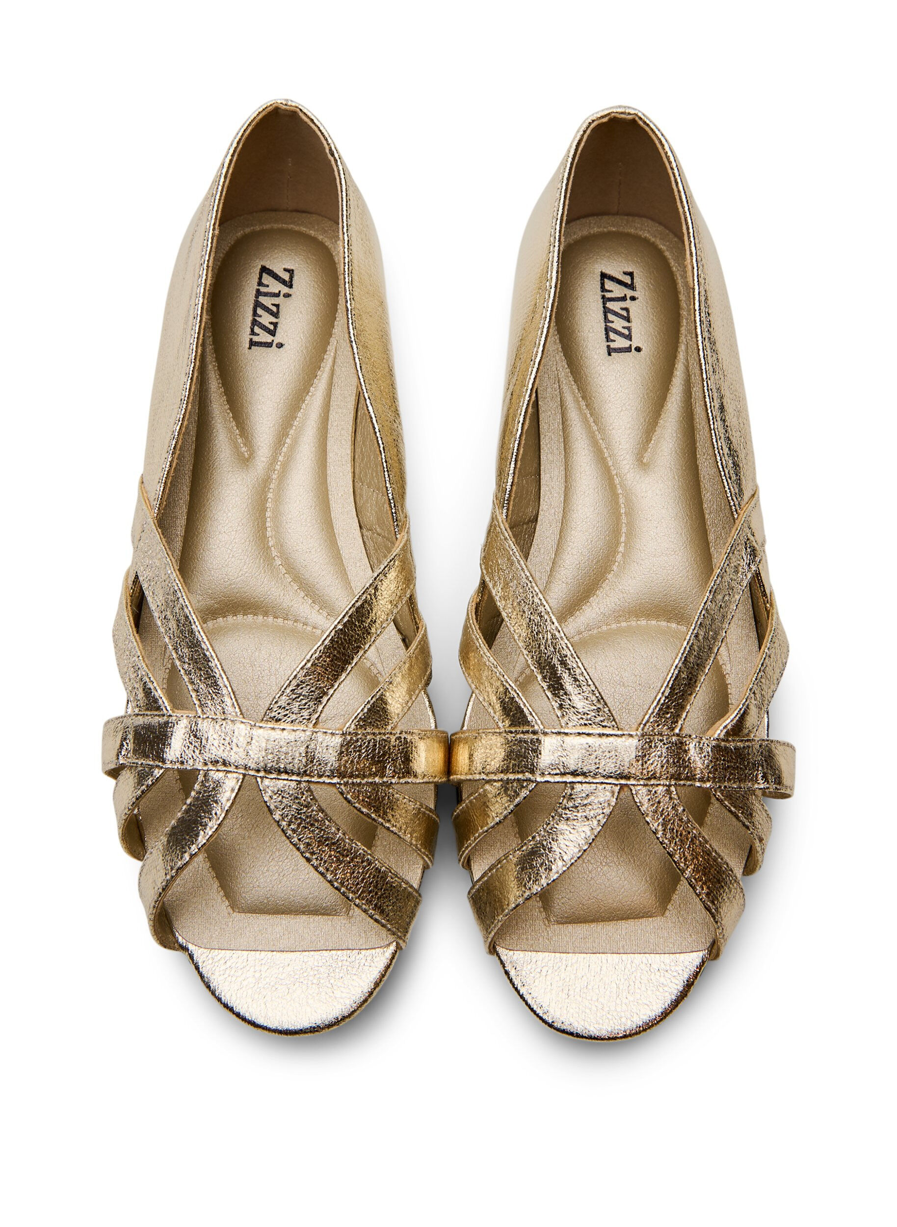 Zizzifashion Gold-coloured ballerina with crossed straps, Gold, Packshot image number 2
