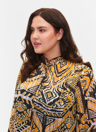 Printed midi dress with buttons, Yellow Aztec AOP, Model image number 2