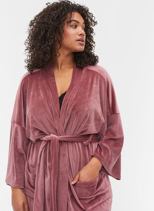 3/4-sleeved bathrobe with pockets, Rose Brown, Model image number 2