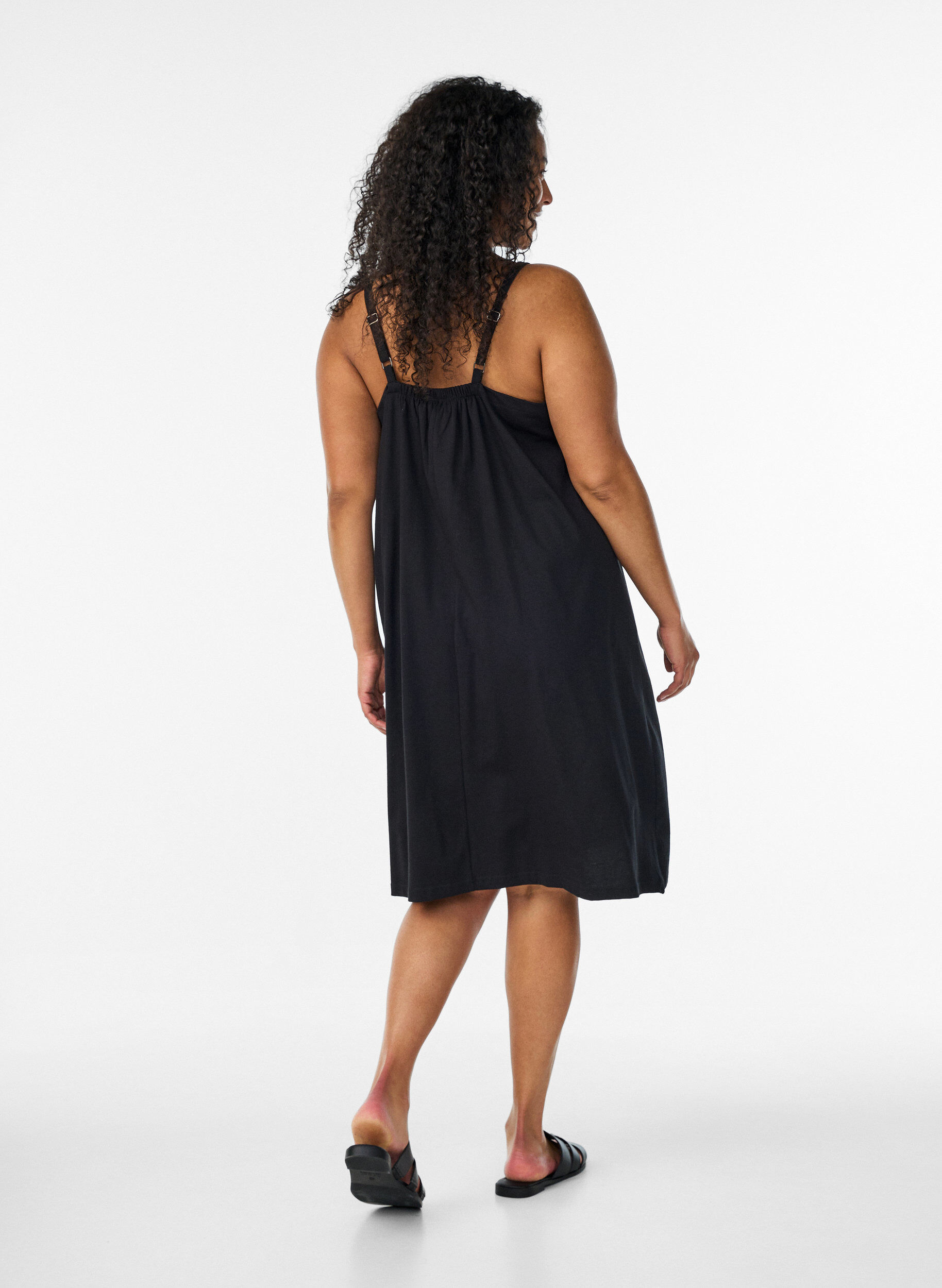 ZizzifashionKnee-length strap dress in organic cotton, Black, Model image number 2