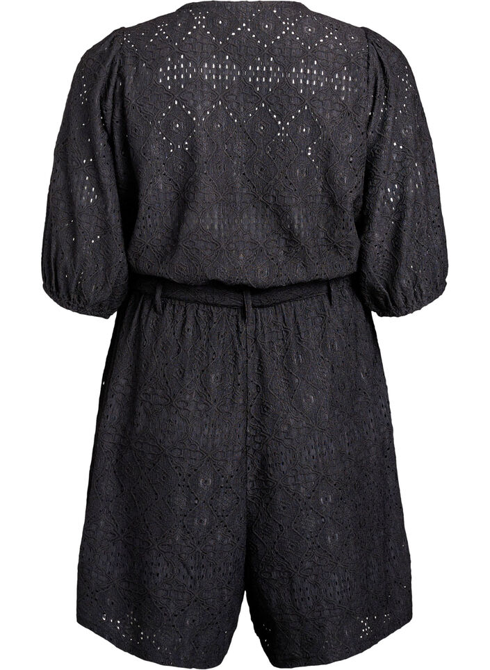 Playsuit with short sleeves and tie, Black, Packshot image number 1