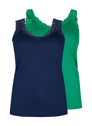 2-pack top with lace, Navy B/Jolly Green, Packshot image number 0